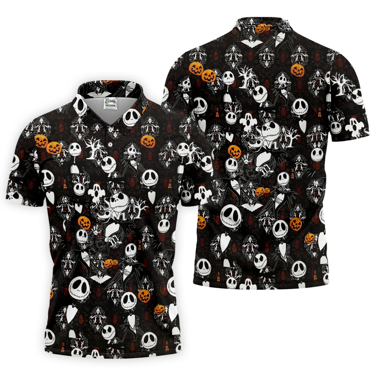 Halloween Pumpkin Skeleton Pattern Golf Polo Shirt, Hawaiian Golf Shirt, Mens Golf Apparel