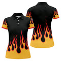 Retro Flame Fire Pattern Golf Shirt, Women's Golf Shirt, Hawaiian Golf Shirt