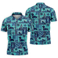 Funny Tropical Dog Surf Patchwork Golf Polo Shirt, Mens Golf Polo, Printed Golf Shirts