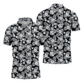 Black And White Pattern Tropical Hawaiian Golf Shirt, Summer Theme Golf Shirts For Men
