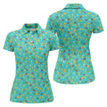 Tropical Vibe Hawaiian Pattern Turquoise Golf Shirt, Women's Golf Tops, Golf Gift For Ladies