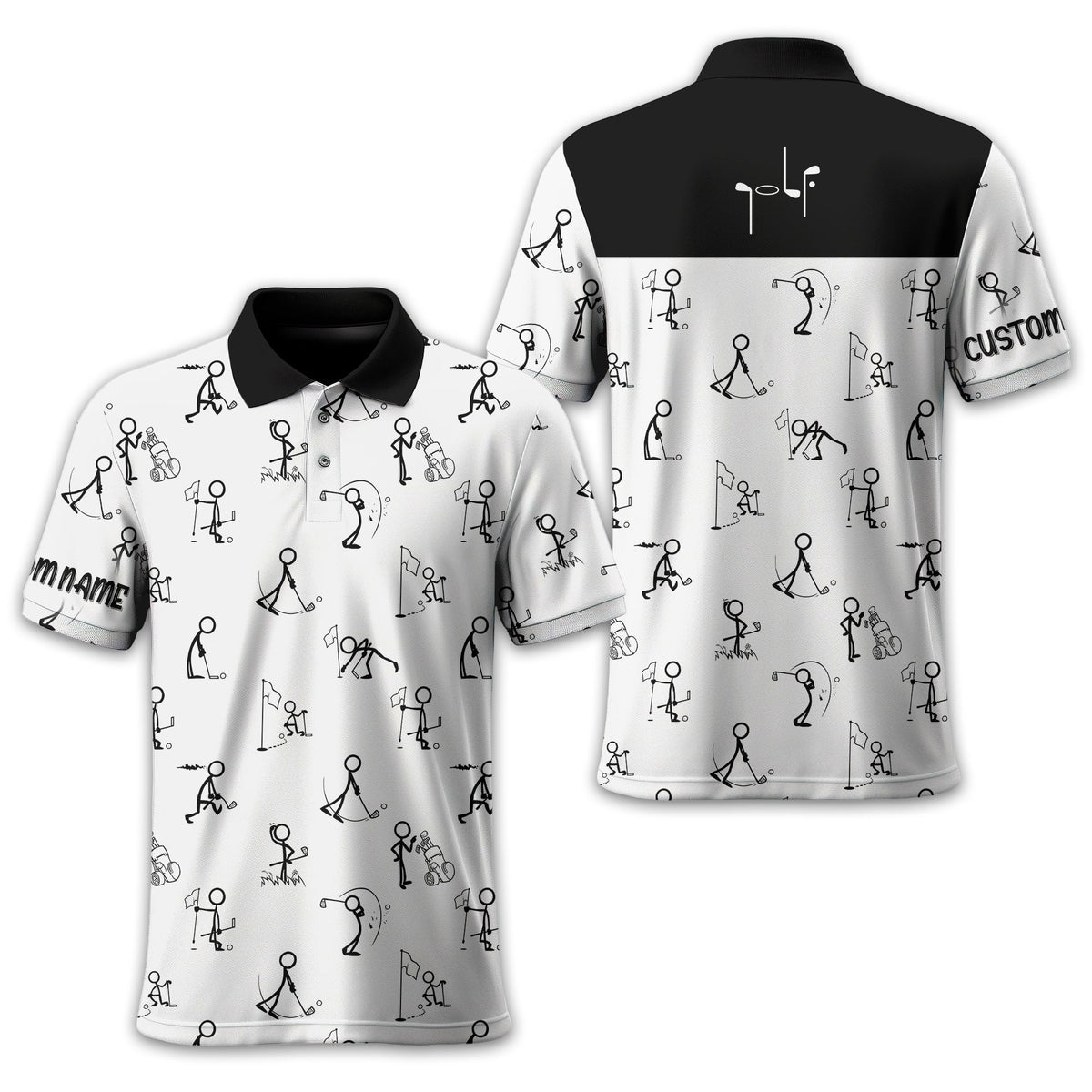 Funny Stick Figure Golf Polo Shirt, Gift For Golfers, Golf Gift For Men