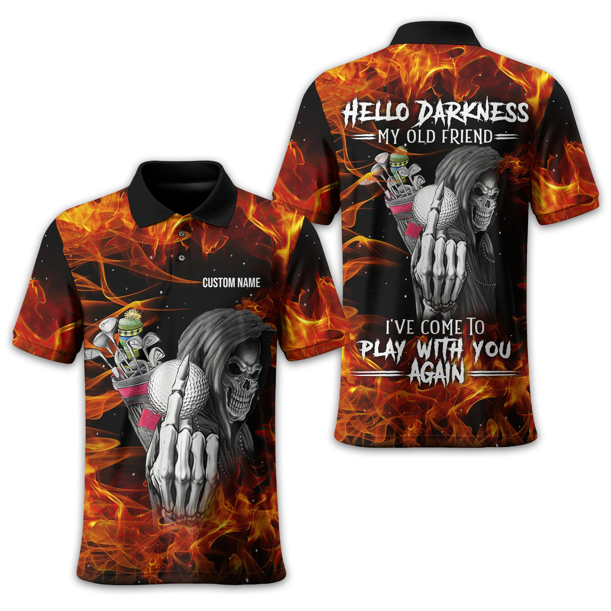 Hello Darkness My Old Friend, Custom Polo Golf Shirt, Present For Golfer