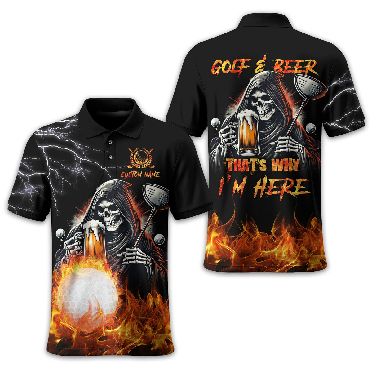 Golf & Beer Thats Why Im Here Custom Golf Shirt, Personalized Golf Shirt, Unique Gift For Golfer