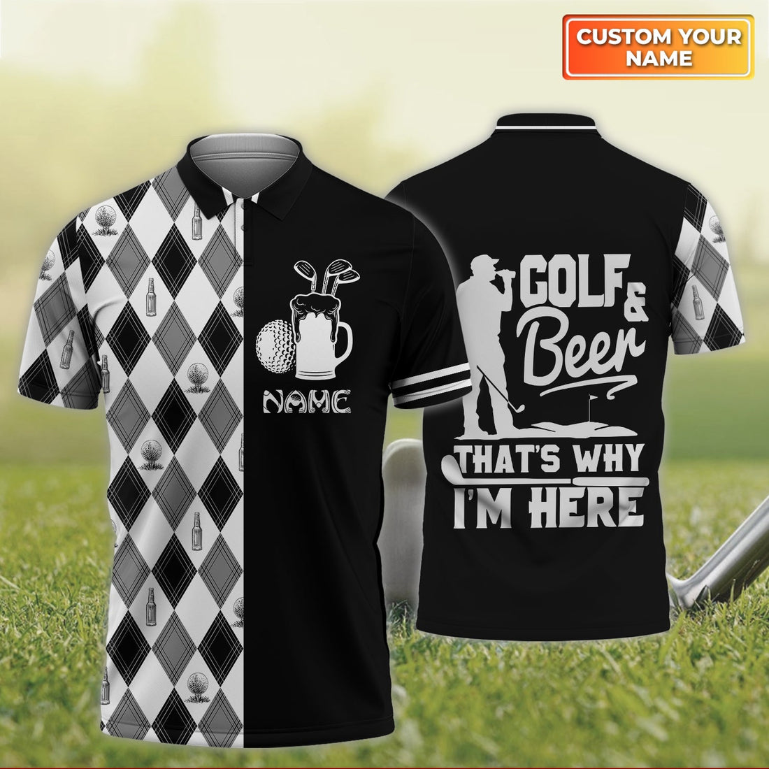 Golf & Beer That Why I'm Here Golf Men's Golf Polo Shirt, Golfing Apparel, Mens Golf Gift, Funny Golf Shirt
