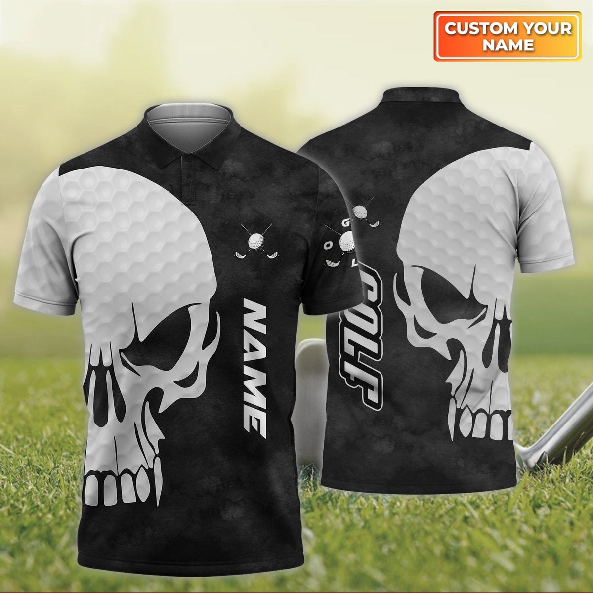 Skull - Personalized Name 3D Polo Shirt For Golfers
