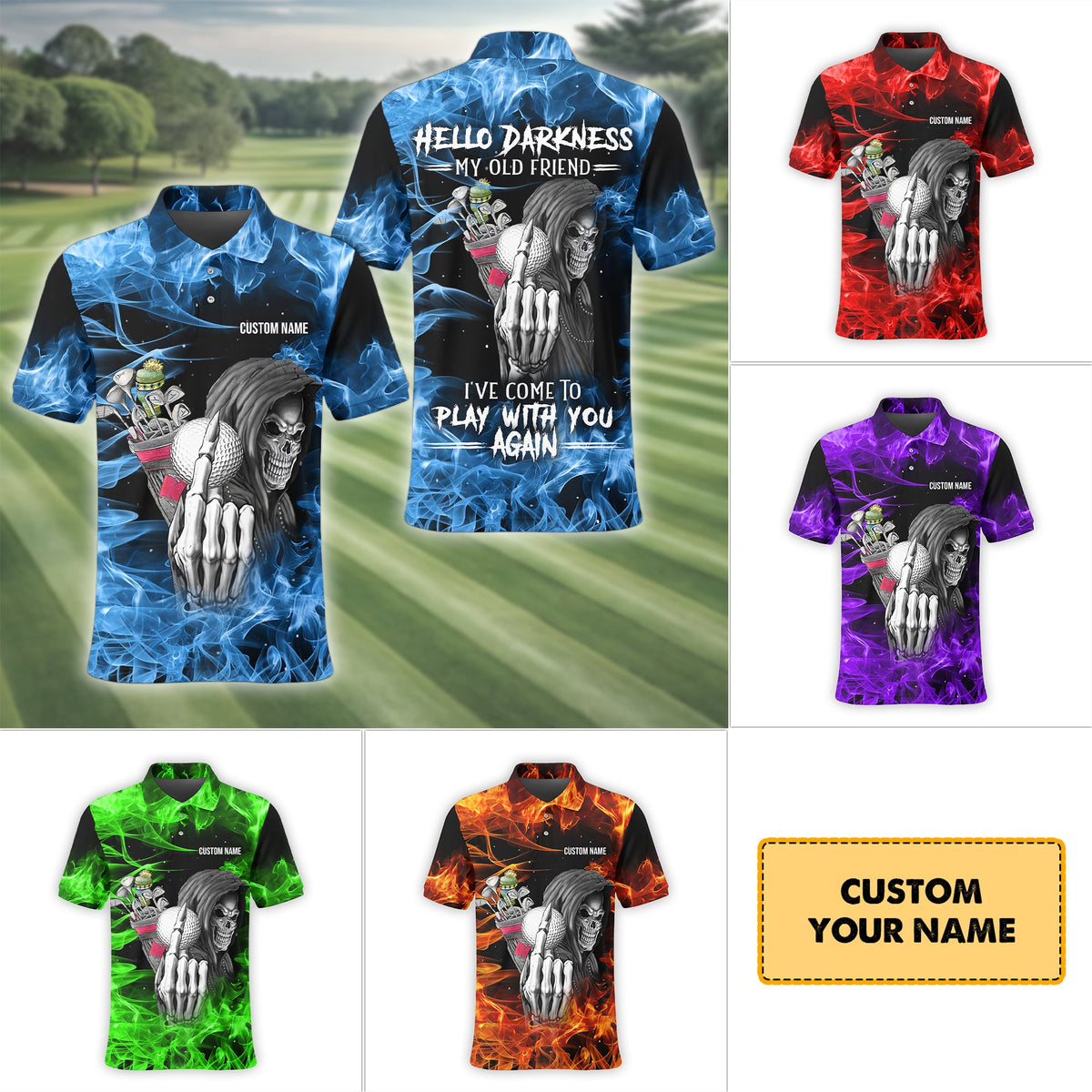 Hello Darkness My Old Friend Personalized Golf Polo Shirt, Golf Shirt For Men, Gift For Golfers