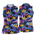 Vibrant Tropical Flowers and Exotic Jungle Leaves Hawaiian Golf Polo, Golf Tops For Women, Golfing Apparel