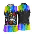 Autism Strong Rainbow Paint Splatter Women's Golf Tops, Autism Awareness Colors Ladies Golf Polos