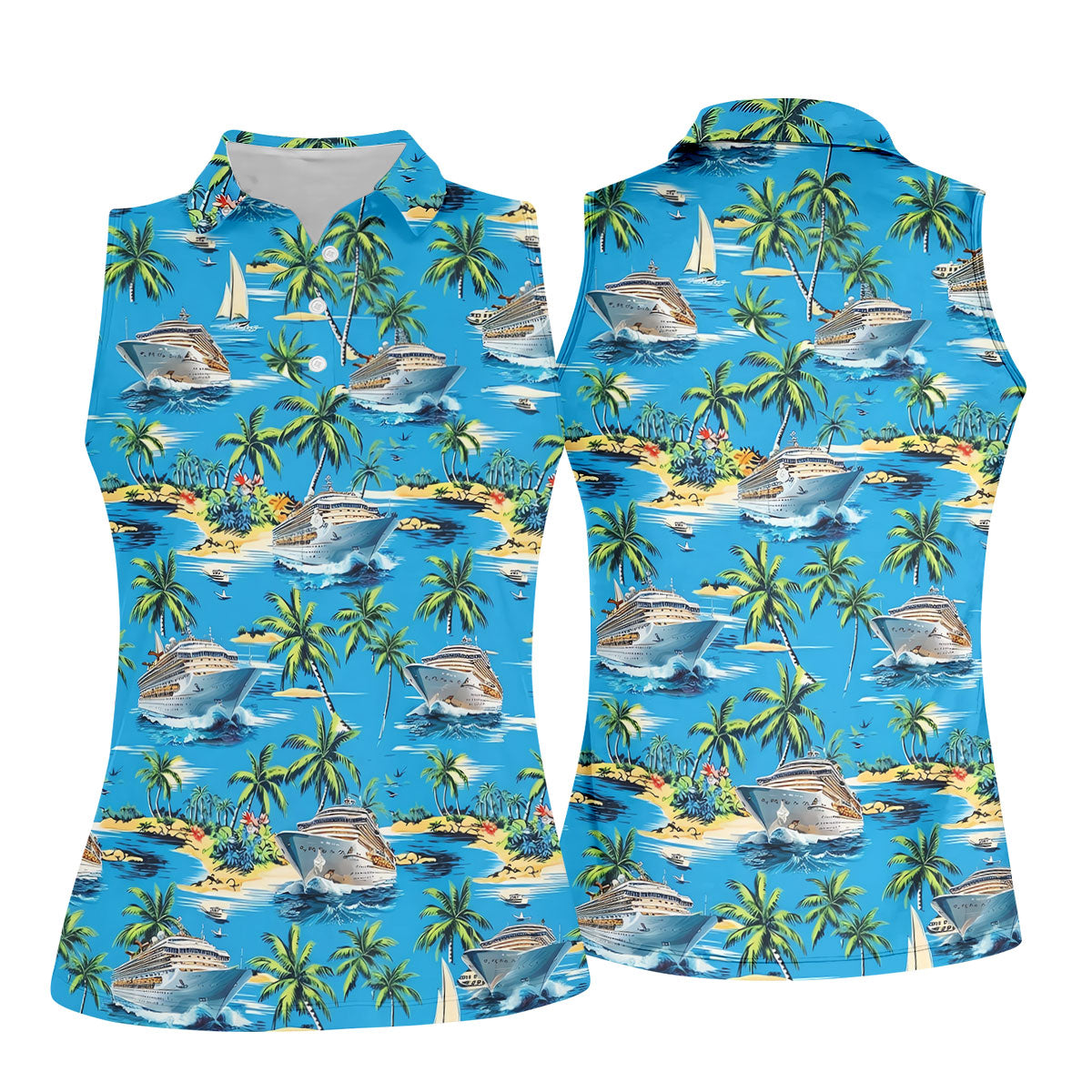 Tropical Cruise Vintage Hawaiian Golf Shirt, Women's Golf Tops, Ladies Golf Shirts