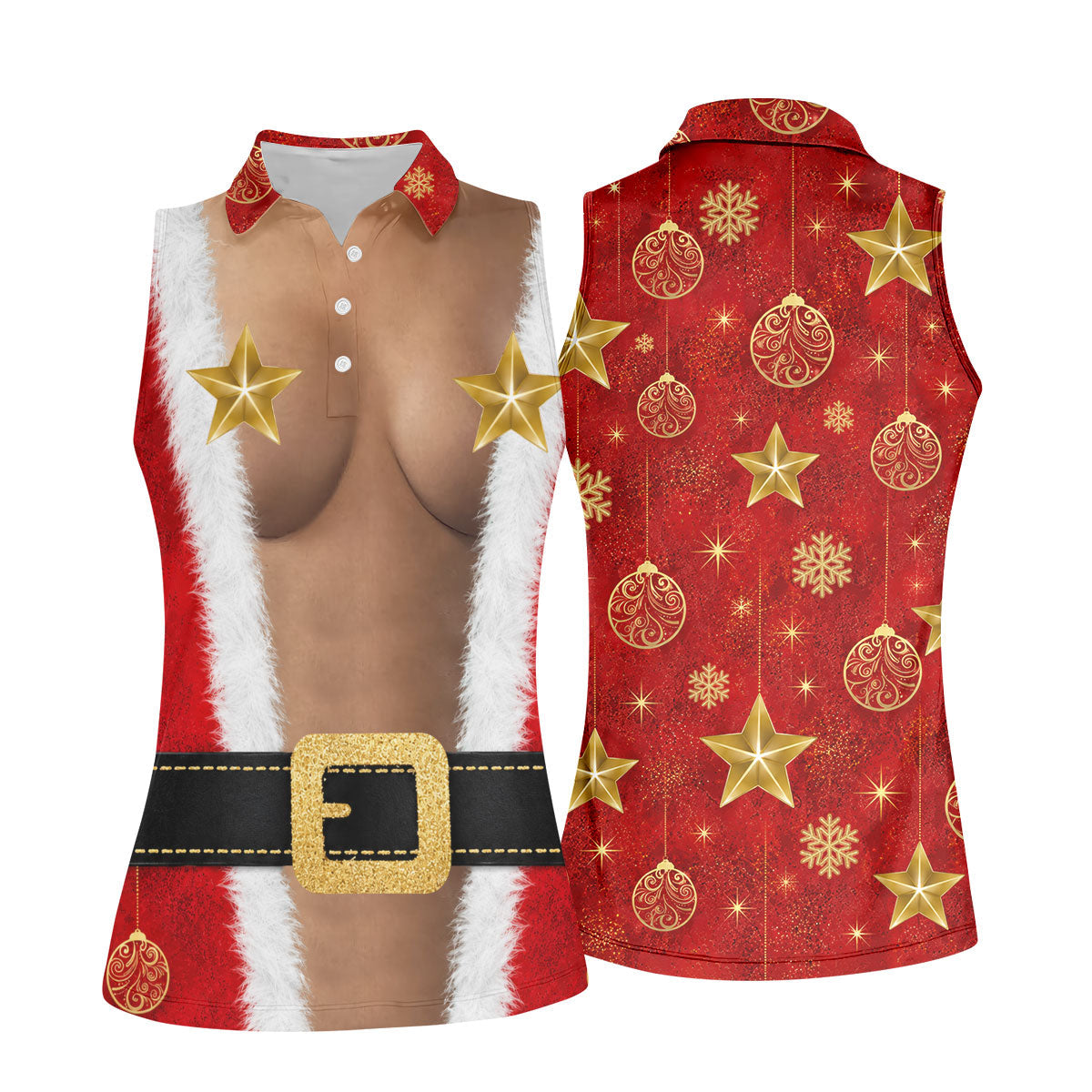 Santa Suit Gold Stars Christmas Golf Shirt, Women’s Golf Polo, Golf Tops For Women