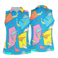 Retro Colorful Dinosaur Pattern Golf Shirt, Women's Golf Tops, Golf Shirts For Women