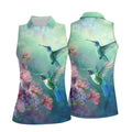 Hummingbird And Floral Garden Polo Shirt, Womens Golf Tops, Golf Shirts For Women