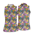 Halloween Patchwork Pattern Golf Polo Shirt, Women's Golf Tops, Golf Polo For Women