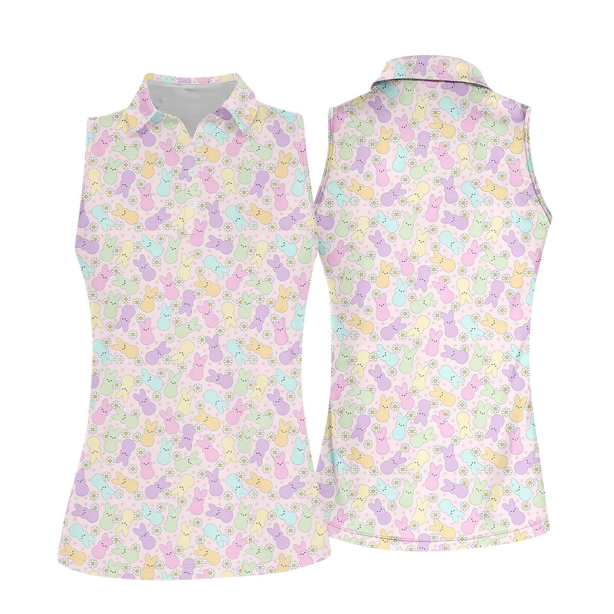 Easter Bunny Seamless Pattern Women Golf Top, Fun Women's Golf Shirts, Cute Golf Outfit, Ladies Golf Shirts
