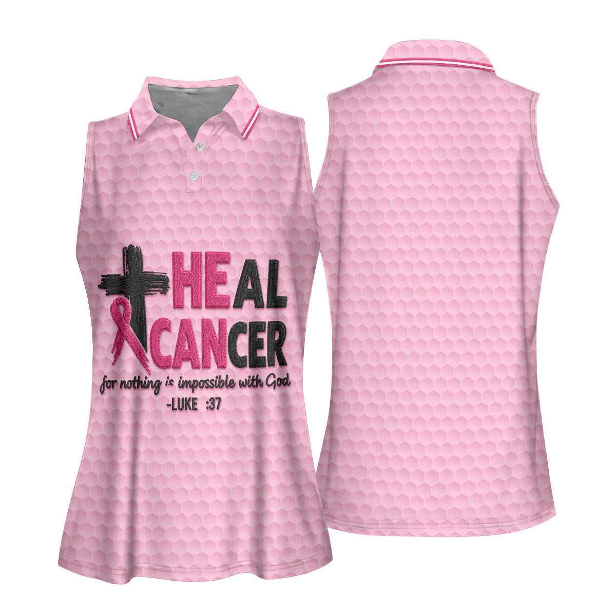 Heal Cancer Faith Pink Breast Cancer Awareness Shirt, Womens Golf Polo, Golf Shirts For Women