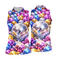 Colorful Disco Ball Party Pattern Polo Shirt, Womens Golf Tops, Golf Shirts For Women