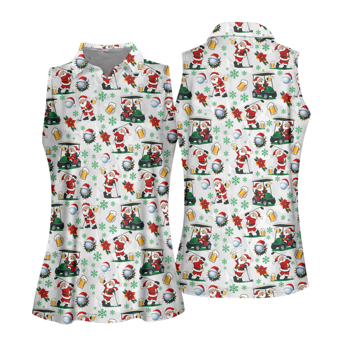 Santa Beer Christmas Golf Polo Shirt, Christmas Golf Shirt, Womens Golf Apparel