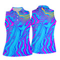 Neon Psychedelic Zebra Pattern Vintage Hawaiian Golf Shirt, Women's Golf Tops, Ladies Golf Shirts