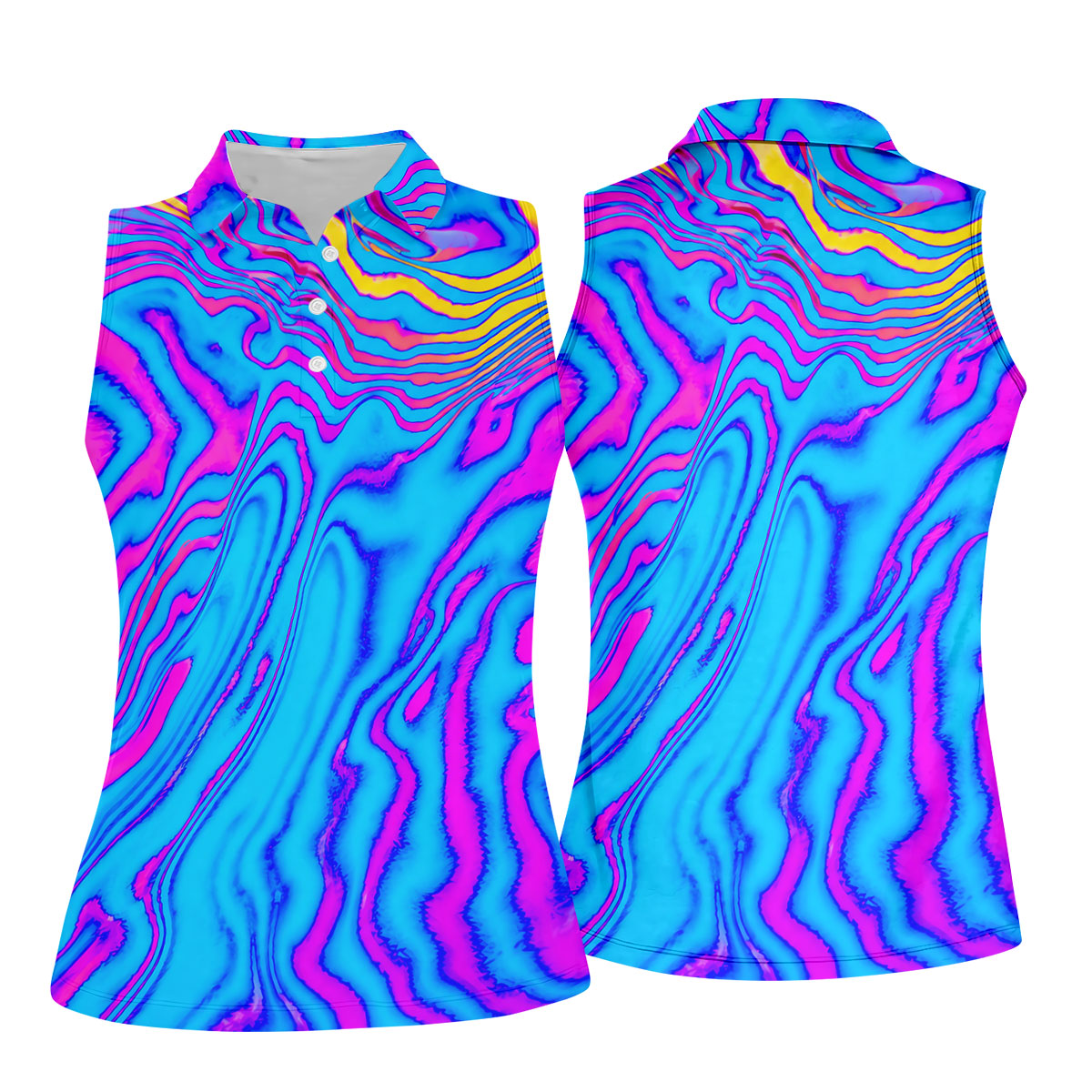 Neon Psychedelic Zebra Pattern Vintage Hawaiian Golf Shirt, Women's Golf Tops, Ladies Golf Shirts