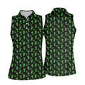 Neon Green Cocktails Three Leaf Clover St Patrick's Day Golf Shirt, Women's Golf Tops, Ladies Golf Shirts