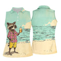 Raccoon Tropical Beach Escape Hawaiian Golf Shirt, Women's Golf Tops, Ladies Golf Shirts