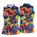Colorful Cat Sunglasses Paint Splash Golf Shirt, Women's Golf Tops, Performance Golf Shirt