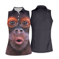 Funny Monkey Face Closeup Print Hawaiian Golf Polo, Golf Tops For Women, Golfing Apparel