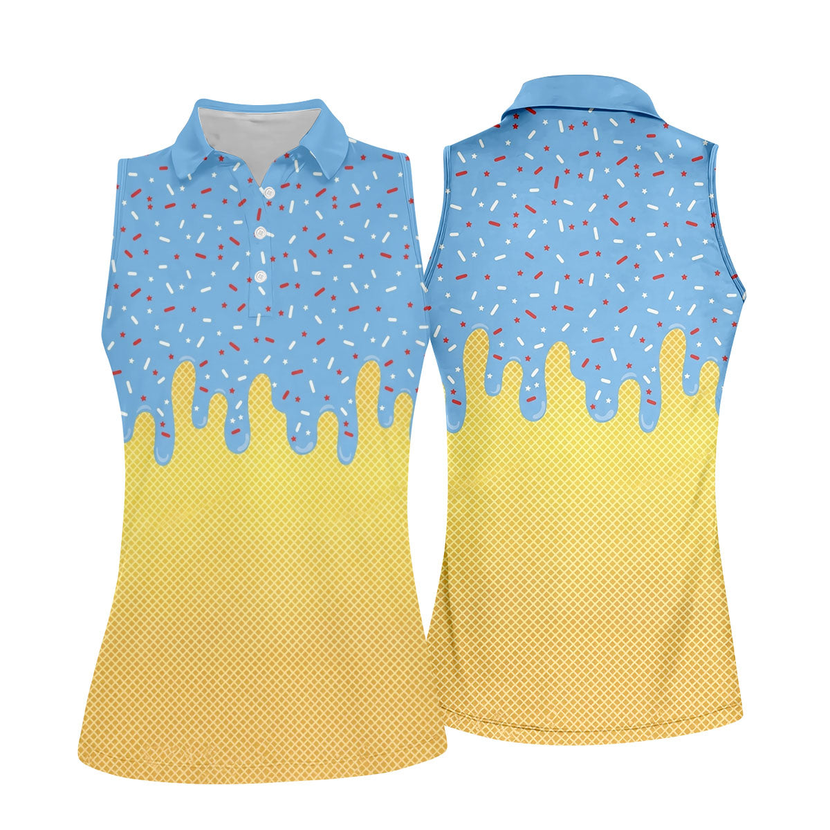 Ice Cream Pattern Hawaiian Golf Shirt, Summer Vibe Women's Golf Tops, Ladies Golf Shirts