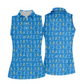Stick Figure Golf Pose Autism Ribbon Blue Golf Shirt, Autism Awareness Colors Ladies Golf Polos