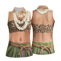 Floral Lei Tropical Theme Party Leopard Print Hawaiian Golf Shirt, Golf Shirt For Women