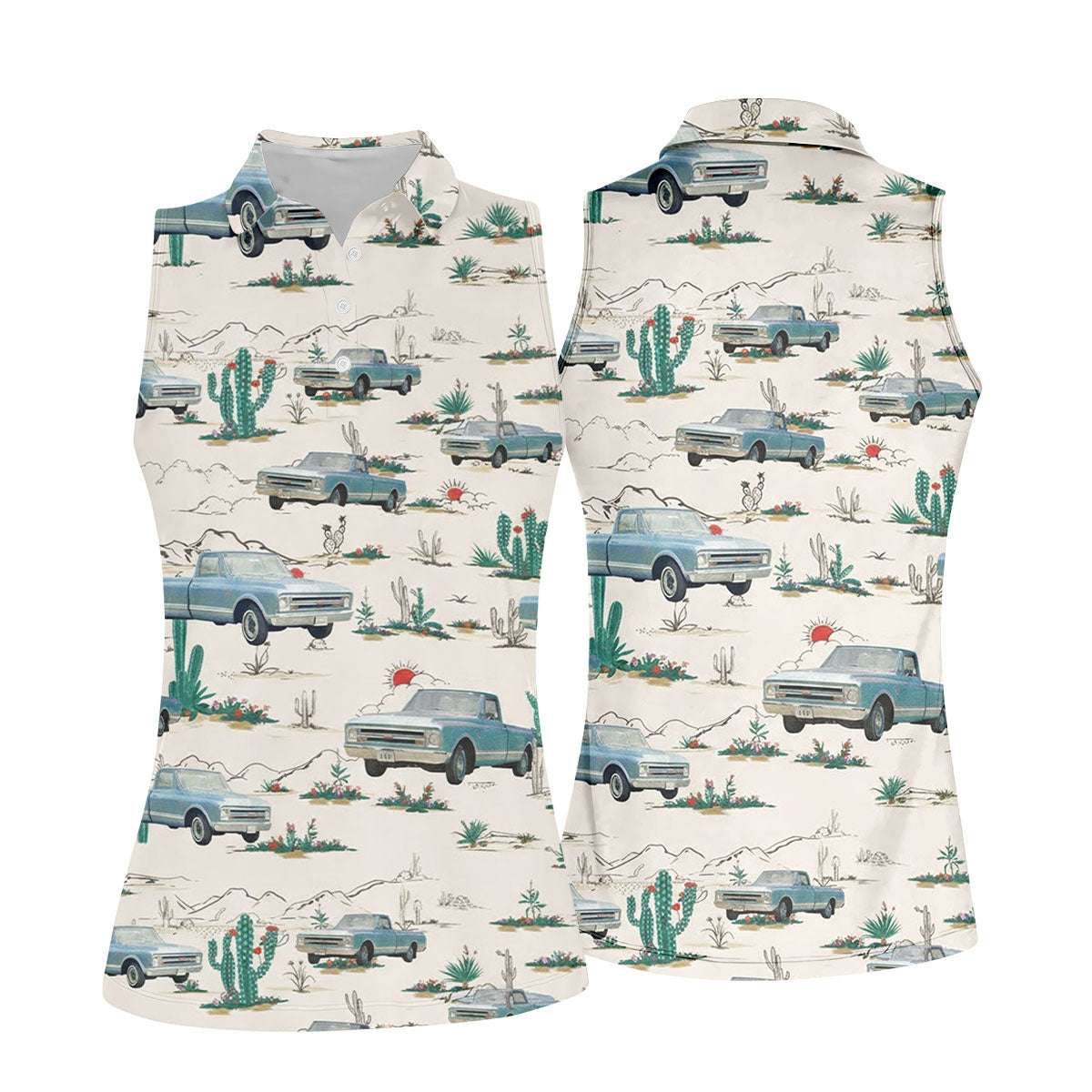 Personalized Truck Golf Shirt, Custom Vehicle Tropical Pattern, Golf Shirt For Women