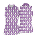 Pancreatic Cancer Purple And White Argyle Pattern Ladies Golf Shirts, Cancer Awareness Shirt