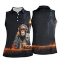 Monkey Gentleman Midnight Amber Hawaiian Golf Shirt, Women's Golf Tops, Ladies Golf Shirts