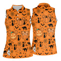 Black Cat and Pumpkin Halloween Polo Shirt, Golf Polo Apparel, Womens Golf Outfit