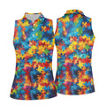 Autism Awareness Rainbow Gradient Puzzle Pattern Women's Golf Tops, Golf Shirt For Women, Ladies Golf Polos
