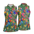 Tropical Colorful Parrots Rainforest Bird Print Golf Polo, Hawaiian Golf Shirt, Women's Golf Apparel