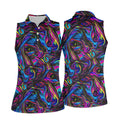 Vibrant Neon Liquid Marble Abstract Golf Shirt, Women’s Golf Tops, Women’s Golf Apparel