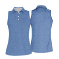 Blue Text Pattern Golf Polo Shirt, Ladies Golf Shirts, Golf Tops For Women