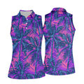 Purple Pink Tropical Palm Trees Golf Shirt, Golf Polo For Women, Printed Golf Shirt