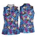 Funny Opossum Blue Purple Hawaiian Golf Shirt, Tropical Theme Golf Shirt For Women