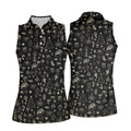 Festive Christmas Golden Pattern Women Golf Top, Christmas Golf Shirt, Ladies Golf Tops
