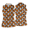 Halloween Skull Pumpkin Pattern Golf Polo Shirt, Ladies Golf Tops, Golf Shirts For Women