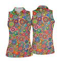 Colorful Abstract Circle Pattern Polo Shirt, Printed Golf Shirt, Hawaiian Golf Shirt, Women’s Golf Tops