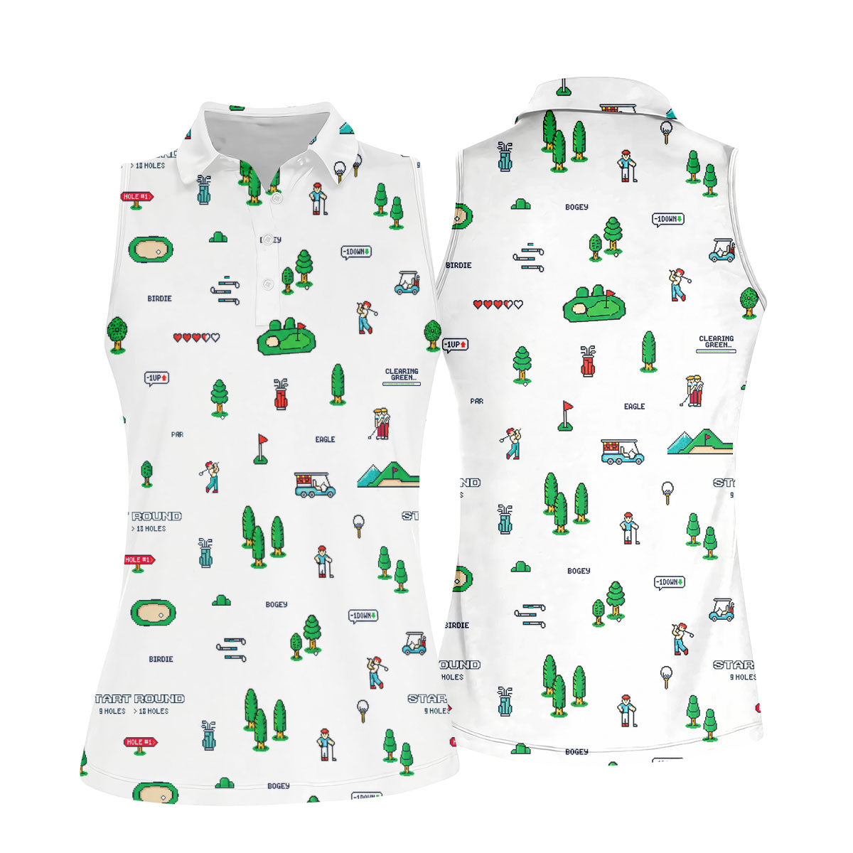 Retro Video Game Golf Theme Hawaiian Golf Shirt, Women's Golf Tops, Ladies Golf Shirts