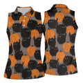 Black Cat Pumpkin Halloween Golf Polo Shirt, Women's Golf Apparel, Golf Shirts For Women
