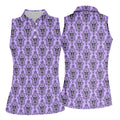 Purple Demon Face And Bat Halloween Polo Shirt, Golf Polo For Women, Ladies Golf Shirts