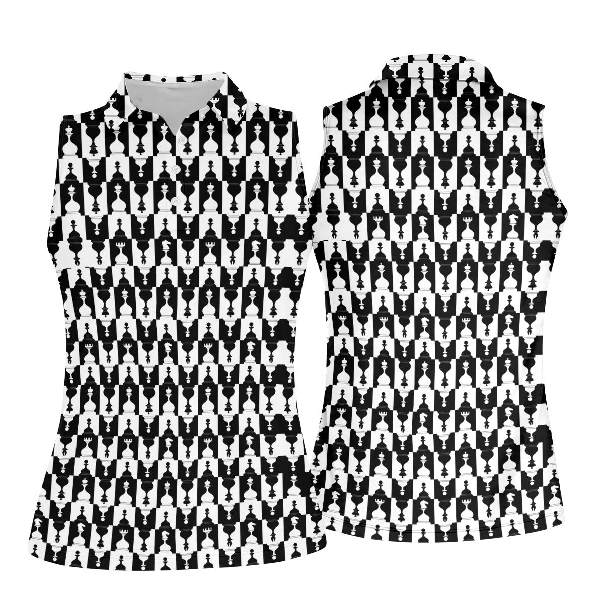 Chess Board Pattern Hawaiian Golf Shirt, Chess Lover Gift Women's Golf Tops, Ladies Golf Shirts
