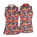 Tropical Corgi Floral Pattern Hawaiian Golf Polo, Golf Tops For Women, Golfing Apparel