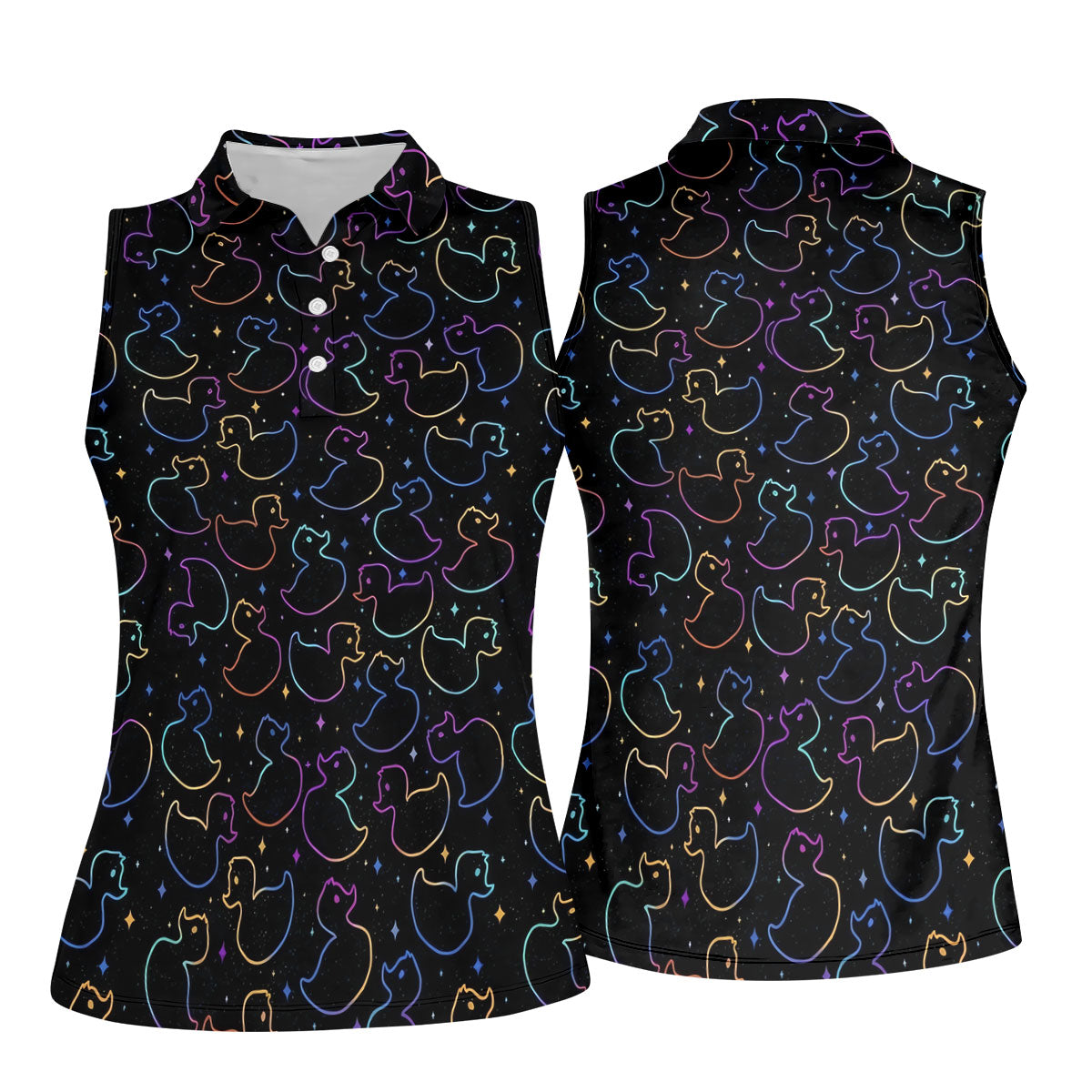 Neon Rubber Duck Pattern Golf Shirt, Ladies Golf Tops, Hawaiian Golf Shirt, Golf Tops For Women
